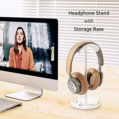 Headphone Stand, Curved Headset Stand with Storage Tray, Heavy Base Gaming Headset Holder for AirPods Max, AirPods, AirPods Pro, Beats, Bose, Sennheiser, Sony and More (White) - color: White