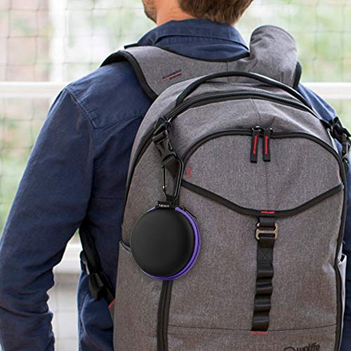 SUNGUY [2-Pack Earbuds Cases, Small Round Pocket Earbud Travel Carrying Case Pouch with Carabiners for Earbuds, Headsets, in-Ear Headphones, Hearing Aids, USB Cable and More (Green + Purple) - color: Green+Purple