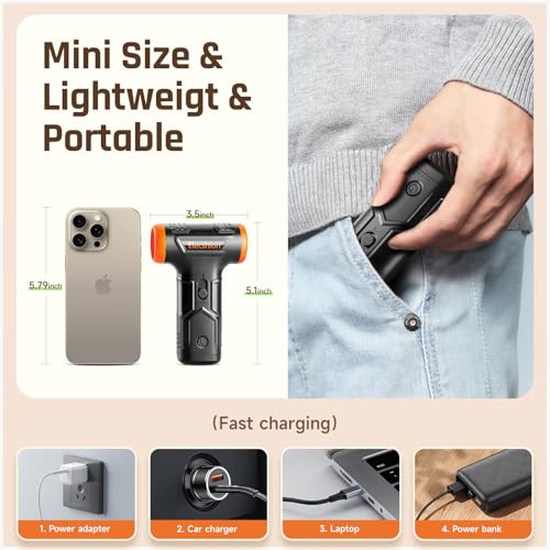 Compressed Air Duster - Electric Air Duster, 50 mph 110000RPM Super Power | Cordless Canned Air Dust Blower for PC/Computer/Blaster/Keyboard/Home, Mini/Variable Speed/Quick Dusting