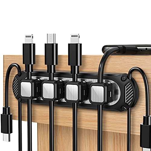 Dracool Magnetic Cable Holder 6 Slots Cable Clips Cable Management Wire Organizer Under Desk Self Adhesive Sticky for USB Cord Wall Nightstand Car Charging Power Office Home Wire Clips - Black