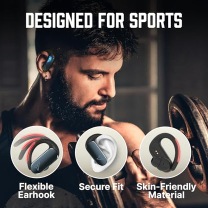 VOKALEN Reflex Pro - Wireless Sport Earbuds with Ear Hooks, Active Noise Cancellation, up to 50H of Battery Life, IP68 Dust and Waterproof, Touch Control, Secure Fit for Sports (Black) - color: Black