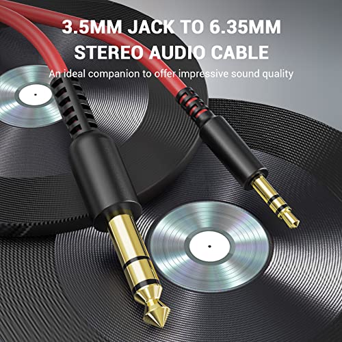 OneOdio 6.35mm to 3.5mm 6.6-9.8FT Stereo Adapter Cable Compatible with AMPs, Electronic Keyboards, Mixers, Guitars and Pro10/Pro30/Pro50 Headphones of OneOdio-Red - color: Black Red