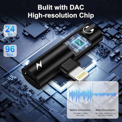 [Apple MFi Certified] Lightning to 3.5mm Headphone Adapter and Charger | 2-in-1 Lightning to Aux Jack Adapter & Fast Charger iPhone Dongle Audio Splitter for iPhone 14 13 12 11 Pro XR XS Max X 8 7 6 - color: Black