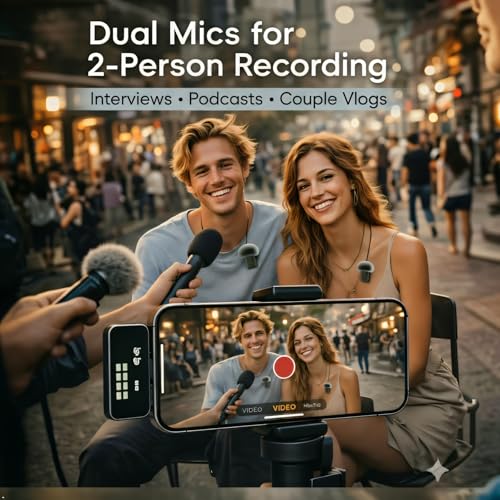 Mini Wireless Lavalier Microphone Noise Cancelling for iPhone,Android Lapel Mic with Charging Case Clip on Microphone Wireless Microphone for Vlogging, YouTube, TikTok Content Creator, Video Recording