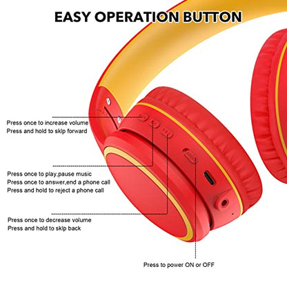 B10 Wireless Bluetooth Over-Ear Headphones, Lightweight Folding Stereo Bass Headset with Mic, 50H Playtime, Volume Control, Bluetooth 5.3 Headphones for iPad/Travel/Tablet/PC (Red) - color: Red