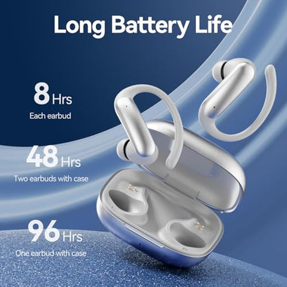 M145 Bluetooth Earphone Over Ear Extra-Large Font Display(Silver) | with Ear Hooks,60H Playtime,Over Ear Buds IPX6 Waterproof for Business Sport Workout Running Daily&myopia and presbyopia - color: Silvery