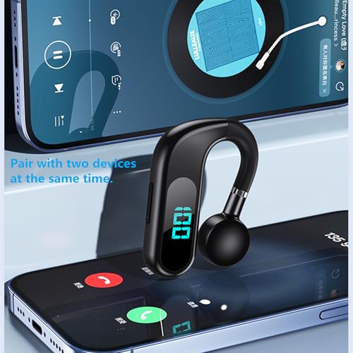 Bluetooth Headset,Open Ear Bluetooth Single Earpiece with Noise Canceling Mic,Wireless Earbud with LED Display, 48Hrs Playtime Hands-Free Earhook Headphone for Office Business Driving Sport(black)