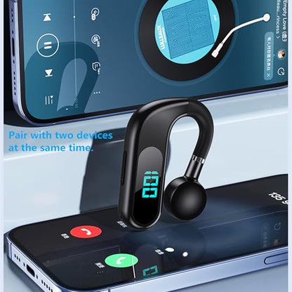 Bluetooth Headset,Open Ear Bluetooth Single Earpiece with Noise Canceling Mic,Wireless Earbud with LED Display, 48Hrs Playtime Hands-Free Earhook Headphone for Office Business Driving Sport(black)