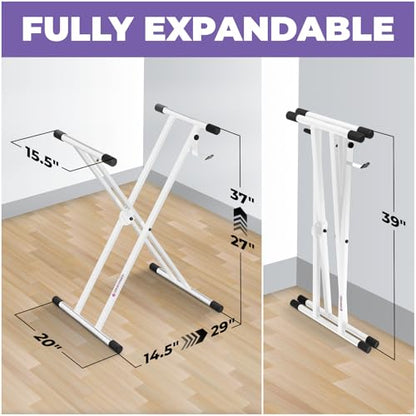Liquid Stands White Piano Keyboard Stand X Style For Musicians | Fits 54-88 Key Electric Pianos, Adjustable Double Braced Foldable Frame, Heavy Duty Portable Music Table for Kids & Adults - color: White X-Style