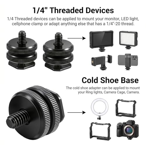 4PCS Camera Hot Shoe Mount to 1/4"-20 Thread Tripod Screw Adapter | Flash Cold Shoe Mount Bracket for DSLR Camera Cage Rig LED Monitor Microphone Etc
