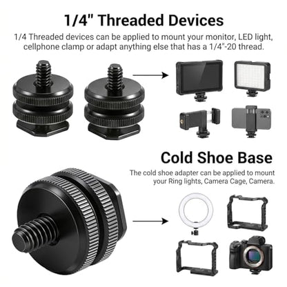 4PCS Camera Hot Shoe Mount to 1/4"-20 Thread Tripod Screw Adapter | Flash Cold Shoe Mount Bracket for DSLR Camera Cage Rig LED Monitor Microphone Etc