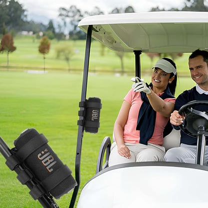 Portable Speaker Mount for Golf Cart Railing Bike or Boat, Waterproof Outdoor Adjustable Strap for Most Speakers (Black)