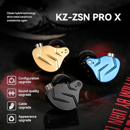 KZ ZSN PRO X Gaming Earbuds, IEM Earphone with 1BA and 1DD Headphones, KZ High Fidelity in Ear Wired Earbuds High Resolution in Ear Monitor Headphone (NO Mic, Blue) - color: Blue, size: No Mic, style: No Mic