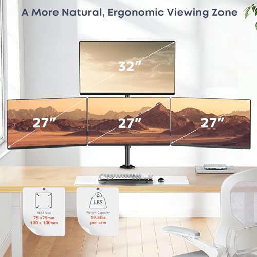 Quad Monitor Mount for 17-27 Inches - Fully Adjustable Heavy Duty 4 Monitor Arm Desk Mount, Max Load 22lbs per Screen, Clamp/Grommet, VESA 75/100 mm, Black - size: 27inch