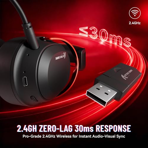 ATTACK SHARK L30 PRO Wireless Gaming Headset,7.1 Surround Sound, 50mm Drivers,20ms Low Latency,Detachable Noise-Canceling Mic, Aluminum Alloy Frame,Tri-Mode Connectivity Over-Ear Headset-Black Red - color: Black Red