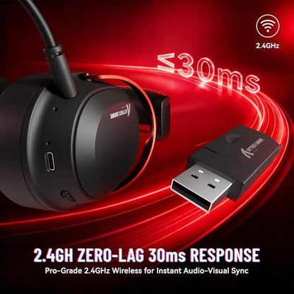 ATTACK SHARK L30 PRO Wireless Gaming Headset,7.1 Surround Sound, 50mm Drivers,20ms Low Latency,Detachable Noise-Canceling Mic, Aluminum Alloy Frame,Tri-Mode Connectivity Over-Ear Headset-Black Red - color: Black Red