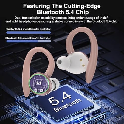 Wireless Earbuds, Bluetooth 5.4 Headphones Sport Over Ear Buds With ENC Mic | ENC Noise Cancelling Mic,48H, Wireless Earphone With Earhooks, Stereo Deep Bass, IP7 Waterproof for Workout Running,Rose Gold - color: Rose Gold