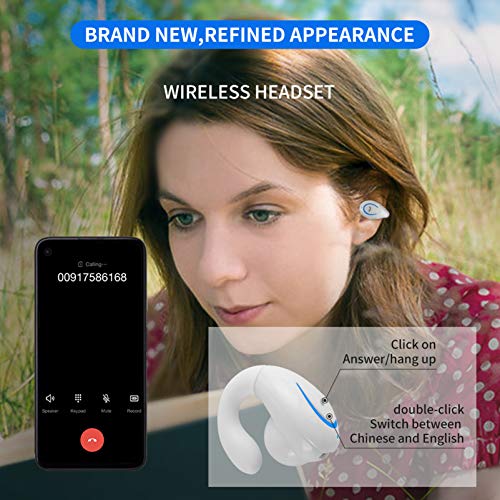 Bluetooth Headset, Sunffice Single Ear BT5.0 Ultralight Wireless Headphone Cell Phone Earpiece Ear Clip with Mic, Noise Canceling Handsfree Driving Earbud for iPhone, Android,Samsung Smartphone(White) - color: White