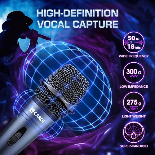 CAROL E dur-916S Gray XLR Wired Vocal Microphone for Singing－Supercardioid | Patented dual-shock-mount minimizes handling noise. Anti-rolling grille keeps the microphone secure on desk. - color: Gray