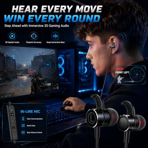 KASOTT SoundMaster Pro V1 - Gaming Earphones with Dual Audio Drivers,Battle Buds,in-Line Mic with Mute and Volume Control, Compatible with Xbox Series,Xbox One,PS5,PS4,Switch,Pc with 3.5mm Aux