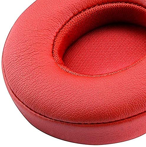 SoloWIT Earpads Cushions Replacement for Beats Solo 2 & Solo 3 Wireless On-Ear Headphones, Solo2 Solo3 Ear Pads with Soft Protein Leather, Added Thickness - Red - color: Red