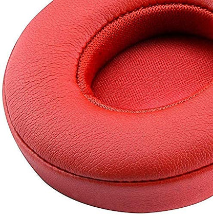 SoloWIT Earpads Cushions Replacement for Beats Solo 2 & Solo 3 Wireless On-Ear Headphones, Solo2 Solo3 Ear Pads with Soft Protein Leather, Added Thickness - Red - color: Red