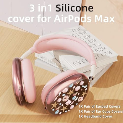 Cute Pink Starfish Clear Case for Airpods Max Headphones Kawaii Sea Print Soft TPU Ear Cups Cover Anti-Scratch Silicone Ear Pad Protective Case Girls Headband Cover for Apple Airpods Max - color: Starfish shell 08