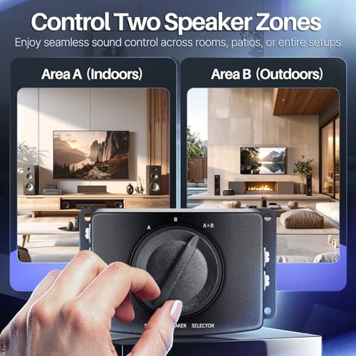 TNP 2-Way Speaker Selector Switch Box, A/B/A+B Stereo Speaker Splitter | Speaker Wire Switch for 2 Passive Speaker Pairs with Screw-Down Terminals; No External Power Required