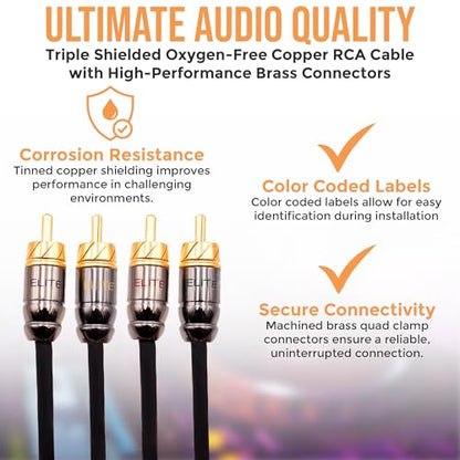 Elite Audio Pro Series | 15ft 4-Channel RCA Cable | OFC | Triple Shielded - color: 4-Channel, size: 15' (ft)
