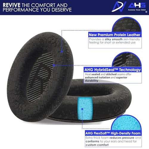 AHG QC35 Replacement Ear Pads Cushions Compatible with Bose QuietComfort 35 / qc35 ii Headphones (Mosaic). Premium Protein Leather | Thick High-Density Foam | Great Comfort - color: Mosaic