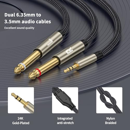 3.5mm 1/8 TRS to Dual 6.35mm 1/4 TS Mono Breakout Cable Y Splitter Stereo Cord Adapter Compatible with iPhone, iPod, Computer Sound Card, CD Player, Multimedia Speaker, Home Stereo System-20FT - size: 20FT