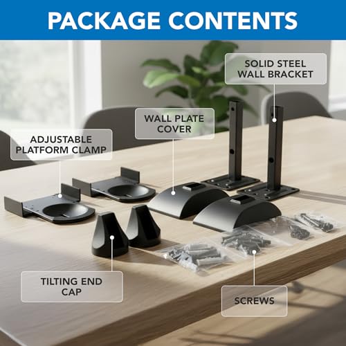 Mount-It! Bookshelf Speaker Wall Mount, Pair of Universal Side Clamping Speaker Shelf Wall Mounting Brackets for Large or Small Speakers, 2 Full Motion Mounts, 55 Lbs Capacity, Black (MI-SB37)