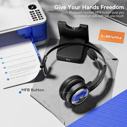 LEVN Bluetooth 5.0 Headset, Wireless Headset with Microphone (AI Noise Cancelling), 35Hrs Bluetooth Headphones with USB Dongle for PC, Suitable for Remote Work/Call Center/Zoom/Online Class, Black