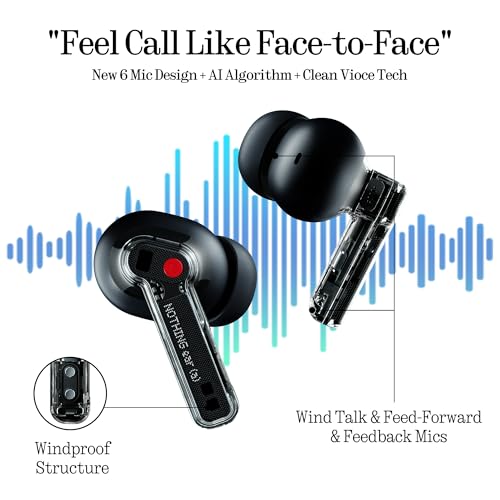 Nothing Ear (a) Wireless Earbuds, 45dB Hybrid Noise Cancelling Earbuds, Hi-Res Audio, Advanced Equaliser, Dual Connect, 6 Mics, 42.5H Playtime Ear Buds Wireless Bluetooth, Black - color: Black