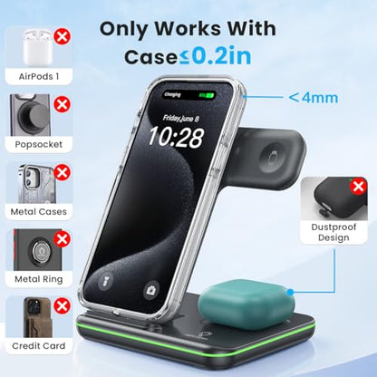 WAITIEE Foldable Wireless Charger for iPhone 17 16 15 14 13 12 11 X 8, 3 in 1 Charging Station for Apple Watch & for AirPods (Black) - color: Black