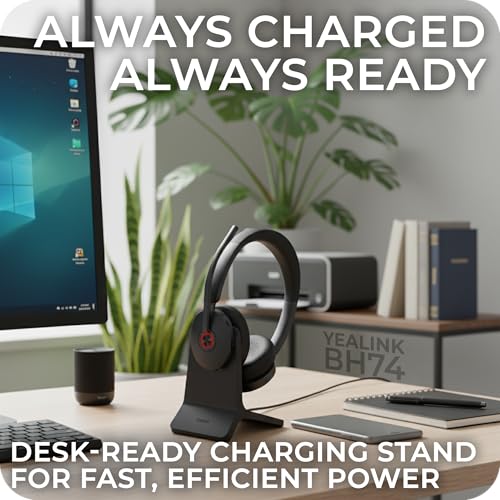 Yealink BH74 Charging Stand for BH74 & WH68 Hybrid Bluetooth Wireless Headsets – Fast Charger Dock with 1.2m USB-A Cable, Compact Design for Desk Organization, For Office & Hybrid Work with Cloth - style: Charging Stand Only