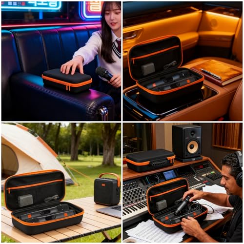Wireless Microphone Case 11.41"x6.1" EVA Dual Mic Travel Bag for JBL Mics | Rubber handle hard storage box, Fits similar sized mics, soft pad protect, Karaoke Singing, easy travel , 2 foam covers