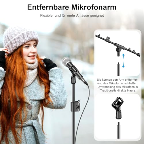 Microphone Stand, Tripod Boom Arm Floor Mic Stand Height Adjustable Heavy Duty for Singing Podcast for Blue Yeti Shure SM58 SM48 Samson Q2U - size: Medium