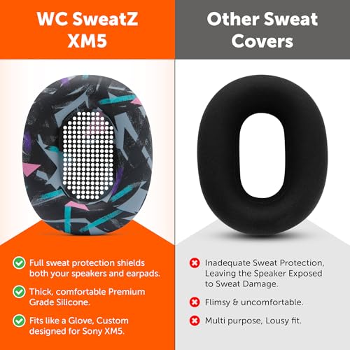 WC SweatZ XM5 - Patented Earpad Sweat Covers for Sony WH1000XM5 by Wicked Cushions | Full 360 Earpad Protection | Sweatproof & Easily Washable | 90's Black - color: 90's Black