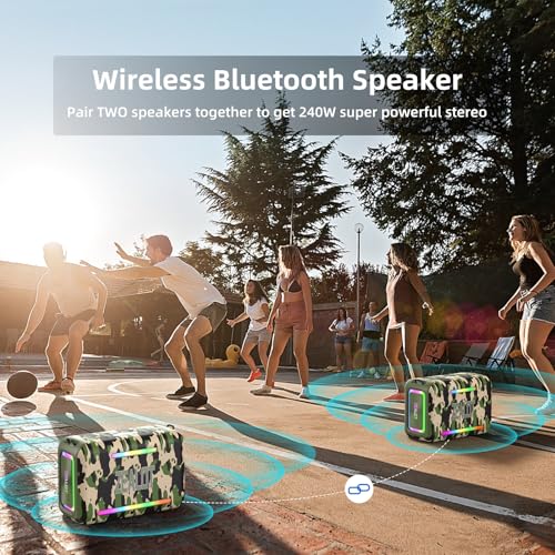 ZEALOT 120W RMS/150W Peak Bluetooth Speaker, Portable Wireless Speakers IPX6 Waterproof Bluetooth Subwoofer Speaker with LED Light, 40H Playtime, Custom EQ, Stereo TWS Pairing for Outdoor, Party-Camo - color: Camouflage