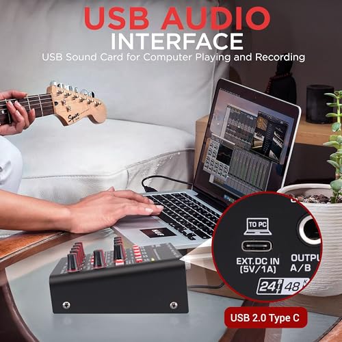 Pyle 8-Channel Bluetooth Mini Line Mixer with USB Audio Interface - 8 Mono/Stereo Switching Inputs | Ultra-low Noise Design with High Headroom | Built-in USB-C Sound Card - PMAX8 - size: 8 Channel