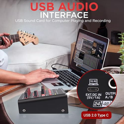 Pyle 8-Channel Bluetooth Mini Line Mixer with USB Audio Interface - 8 Mono/Stereo Switching Inputs | Ultra-low Noise Design with High Headroom | Built-in USB-C Sound Card - PMAX8 - size: 8 Channel