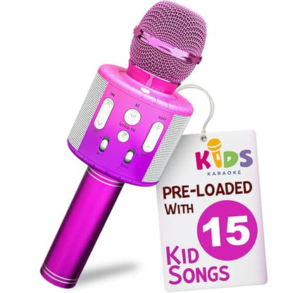 Move2Play, Kids Karaoke Microphone | Includes Pre-Loaded Songs & Bluetooth | Kids Birthday Party Gift | Toy for All Ages 2, 3, 4, 5, 6+ Year Old Girls, Boys & Toddlers - color: Pink/Purple