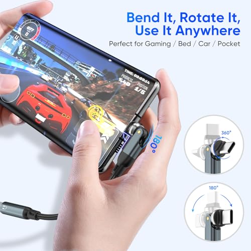 USB C to 3.5mm Audio Adapter,540° Rotatable USB C to Aux Headphone Jack Adapter,HiFi DAC USB C Headphone Adapter,Aux to USB C Dongle Compatible with iPhone 17 16 15,Samsung S25 S24 S23, iPad, Pixel