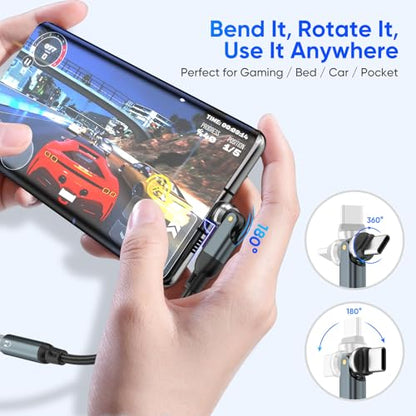 USB C to 3.5mm Audio Adapter,540° Rotatable USB C to Aux Headphone Jack Adapter,HiFi DAC USB C Headphone Adapter,Aux to USB C Dongle Compatible with iPhone 17 16 15,Samsung S25 S24 S23, iPad, Pixel