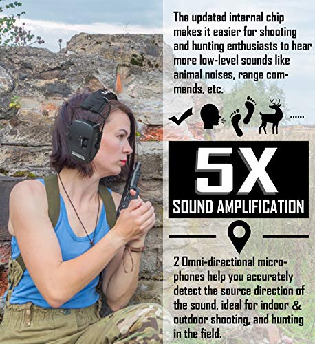 PROHEAR Digital Electronic Shooting Ear Protection Muffs with GEP02 Gel Ear Pads, Hunting 5X Sound Amplification Earmuffs, NRR 23dB Low Profile Hearing Protection for Gun Range - Black - style: Electronic 2.0+gel Ear Pads- Black