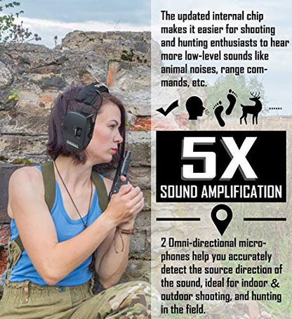 PROHEAR Digital Electronic Shooting Ear Protection Muffs with GEP02 Gel Ear Pads, Hunting 5X Sound Amplification Earmuffs, NRR 23dB Low Profile Hearing Protection for Gun Range - Black - style: Electronic 2.0+gel Ear Pads- Black