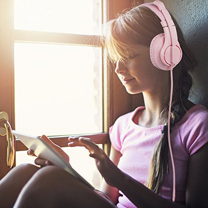 BlueFire Kids Headphones for Online School, Children, Teens, Boys, Girls, 3.5mm Stereo Over-Ear Gaming Headphone with Microphone and Volume Control for PS4, PS5, New Xbox One（Pink） - color: Pink