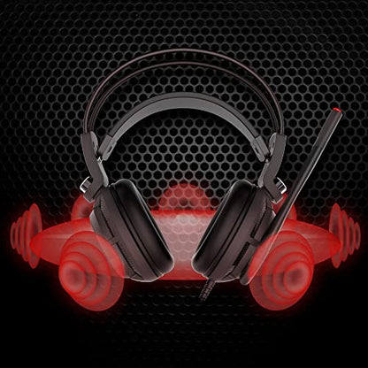 MSI DS502 Gaming Headset - 7.1 Virtual Surround Sound, Vibration Feedback, 40mm Neodymium Drivers, Laptop, Omnidirectional Microphone, Inline Controls, USB 2.0 Connector - Wired