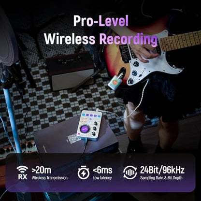 Wireless Guitar Sound Card, 24bit/96kHz Low Latency Audio Interface | Built-in rechargeable battery & lightweight portable design, perfect for recording, live streaming and DJ performance
